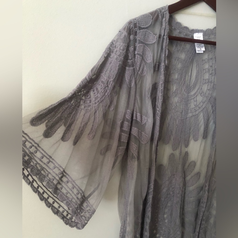 Sheer Blue/Gray Lace Kimono S/M